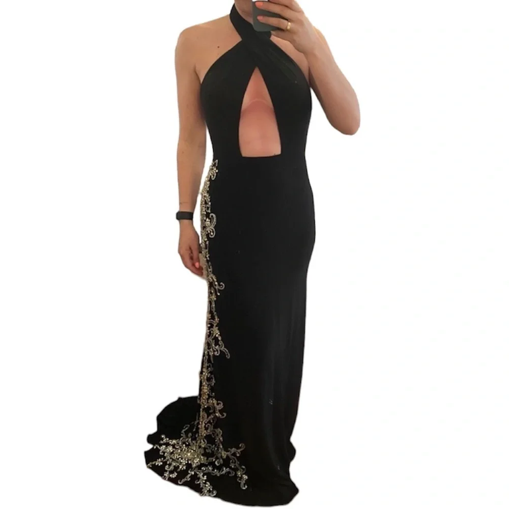 a line formal dress plus size Sydneys Closet SC7386 Long Prom Dress Plus Size Strapless A-Line Floral Slit Puff Sleeves Train Pockets Formal Gown 18 / Multi Floral